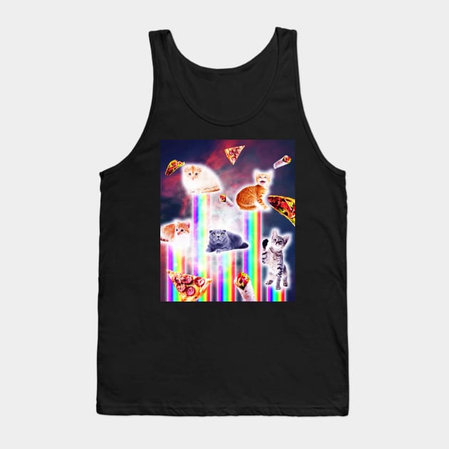 Outer Space Galaxy Cats With Rainbow Tank Top by Random Galaxy